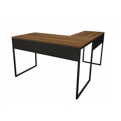 Mesa Angular Industrial Pé Retangular 25MM 1500x1500 - Nogal e Preto